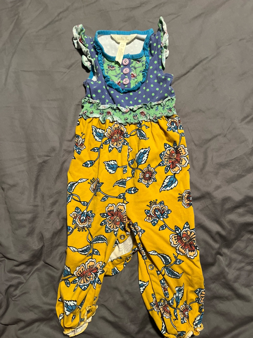 Matilda Jane Yellow Floral Romper with Blue Polka Bodice